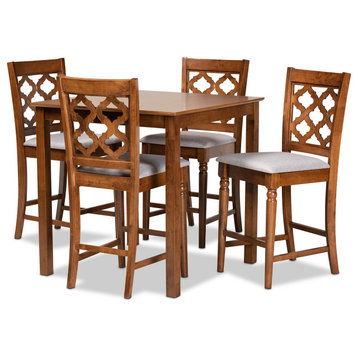 5 Pieces Counter Dining Set, Large Table & Cushioned Chairs With Cut Out Back