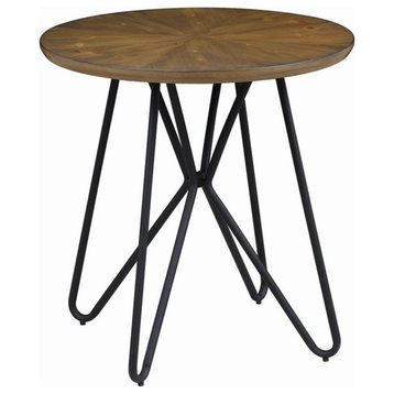 Pemberly Row Mid-Century Round End Table in Dark Brown and Black