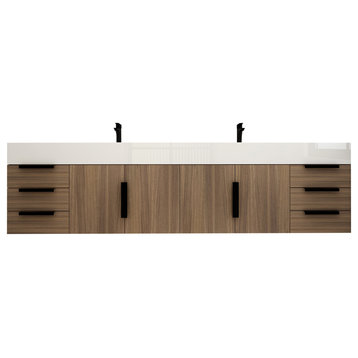 Jessica 84" Double Sink Wall Mounted Vanity With Sink, Rosewood