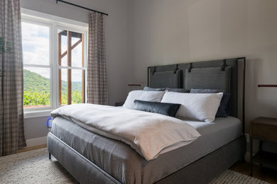 Inspiration for a large transitional guest light wood floor bedroom remodel in Other with white walls