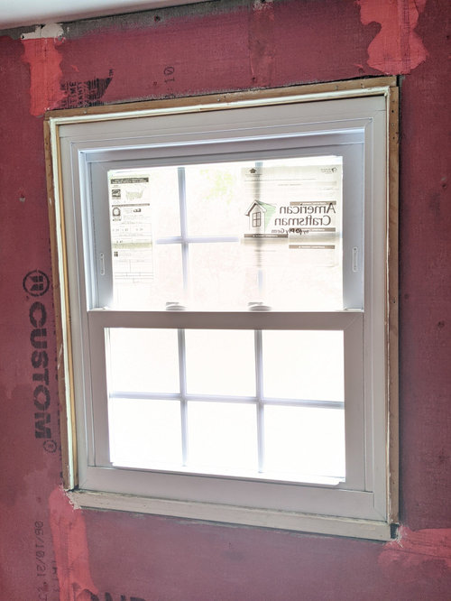 Shallow Wooden Window Frame in Shower