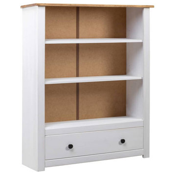 vidaXL Bookcase with Drawer Book Cabinet for Living Room White Solid Pine Wood