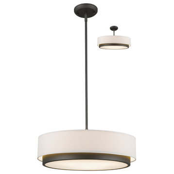 Jade 3-Light Chandelier, Factory Bronze With White Linen Fabric Shade