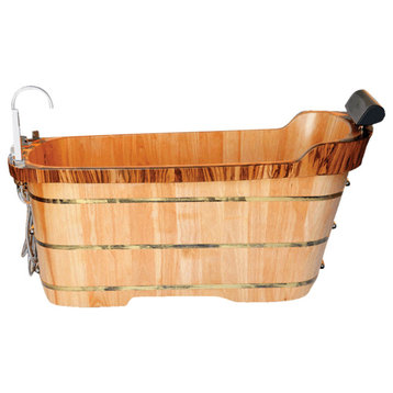 Ab1148 59" Free Standing Wooden Bathtub With Chrome Tub Filler