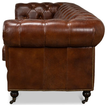 Castered Chesterfield Leather Sofa 89"