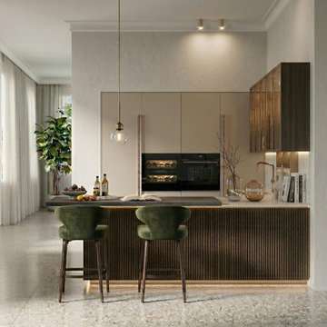 "The Obsidian Harmony" Warm Minimalism Kitchen Design blended with Contemporary 