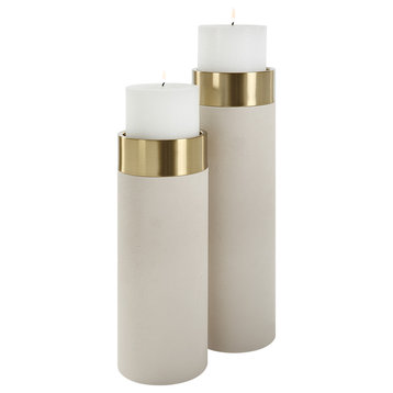 Wessex White Pillar Candleholders Set Of 2