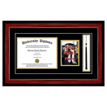 Single Diploma Frame with Double Matting, Mahogany with Gold Lip, 14"x17"