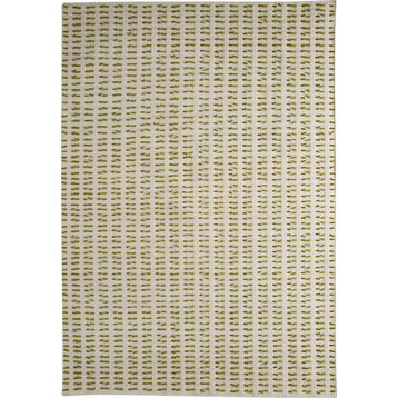 Hand Woven White Green Wool Area Rug