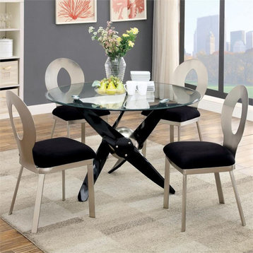 Bowery Hill Modern Stainless Steel Dining Chair in Silver (Set of 2)