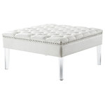 Inspired Home - Fernanda PU Leather Tufted With Nailhead Trim Acrylic Legs Ottoman, Cream White - Our PU leather oversized square ottoman adds a contemporary yet reserved touch to your living room or home office. Featuring supple PU leather with button tufting, the comfort of a high density foam cushioned seat, sturdy acrylic feet. This chic, oversized accent piece is perfect for kicking up your feet and watching the game.