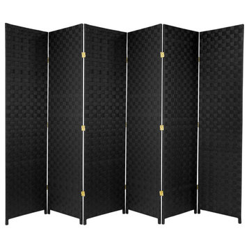 6 ft. Tall Woven Fiber Outdoor All Weather Room Divider 6 Panel Black