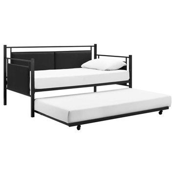DHP Astoria Upholstered Twin Metal Daybed and Trundle in Black