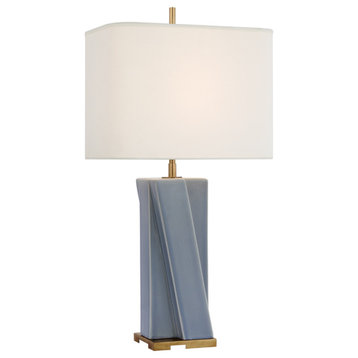 Niki Medium Table Lamp in Polar Blue Crackle with Linen Shade