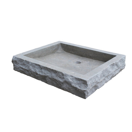 Chiseled Rectangular Natural Stone Vessel Sink, Sea Grass Marble