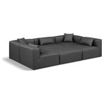 Meridian Furniture - Cube Upholstered Modular Sectional, Grey, 6-Piece: 3 Armless Chair, 2 Corner Chair, 1 Ottoman, Vegan Leather - Elevate your space with the luxurious Cube Vegan Leather Modular Sectional. This modular sectional exudes modern elegance, charm, and comfort making it a perfect addition to any contemporary living space. Its clean lines and cube shape are reminiscent of minimalist design, while the plush charcoal grey vegan leather upholstery adds a touch of luxury and sophistication. The chair's versatile construction and geometric aesthetic seamlessly integrate into various design styles, from sleek living rooms to chic home offices, embodying the essence of modern design and creating a sense of order and tranquility in your space.