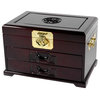 Rosewood Oriental Jewelry Box With 2 Drawers, Dark Rosewood