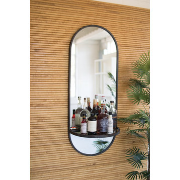 Tall Oval 45.5" Rustic Metal Framed Wall Mirror Folding Shelf