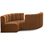 Meridian Furniture - Arc Velvet Upholstered 4-Pc. Facing Modular Sectional, Saddle - Give your living room or den the perfect blend of style and versatility with this Arc velvet fabric curved modular Sectional. Part of the Arc modular furniture collection, this Sectional comes upholstered in rich saddle velvet fabric and features deep channel tufting that adds a touch of luxury while enhancing comfort and support. A seamless combination of form and function, this chair can be used with other Arc pieces to create a myriad of configurations in your well-curated room.