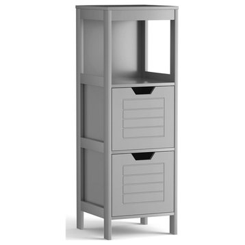 Costway Contemporary P2 MDF and NC Paint Floor Cabinet with 2 Drawers in Gray