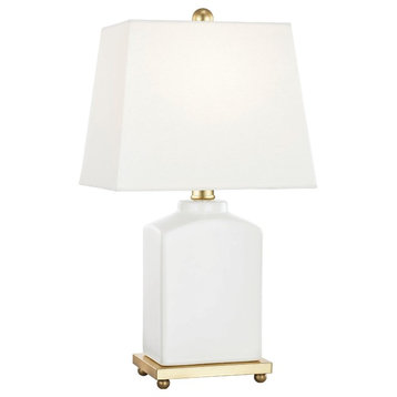 Brynn 1 Light Table Lamp, Cloud, Aged Brass Accent, Off White Linen Shade