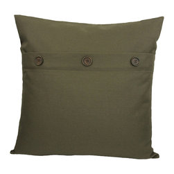 Xia Home Fashions - 20" Solid Color Pillow With Buttons, Fall Green - Decorative Pillows
