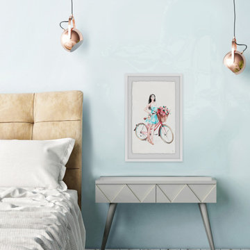 "Bicycle Girl" Framed Painting Print