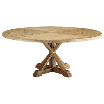 Column 71" Round Pine Wood Dining Table in Brown