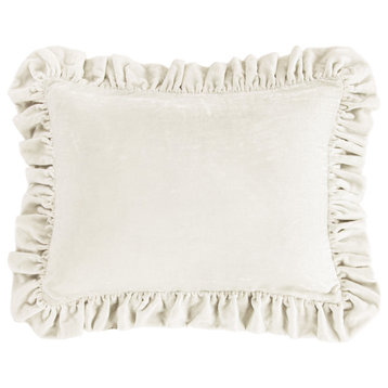 Stella Faux Silk Velvet Ruffled Dutch Euro Pillow, 27"x39", 1 Piece, Stone