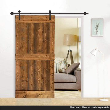 Stained Solid Pine Wood Sliding Barn Door, Walunt, 30"x84", Mid-Bar