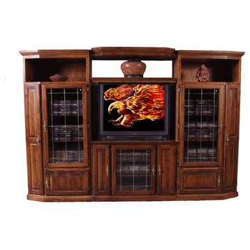 Traditional Alder TV Stand With Media Storage, Red Oak, 56w
