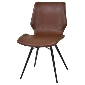 Set of 2 Dining Chair, Faux Leather Set With Curved Backrest, Coffee/Matte Black