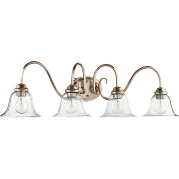 Spencer 4-Light Vanity Fixture, Aged Silver Leaf With Clear Seeded Glass