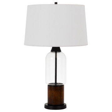Glass and Pinewood Table Lamp in Wood Finish