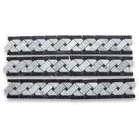 Carrara Marble Basketweave Listello Border Black Dots Polished 4x12, 1 sheet