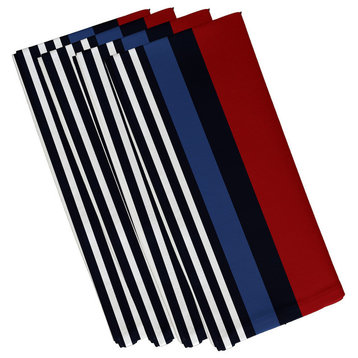 22"x22" Beach Shack, Stripe Print Napkin, Red, Set of 4