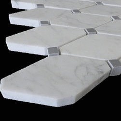 Carrara Marble Italian White Bianco Carrera Long Octagon Mosaic Tile with Bardig - Products