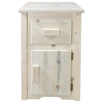 Homestead End Table with Drawer & Door, Right Hinged, Clear Lacquer Finish