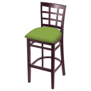 3130 25 Counter Stool with Dark Cherry Finish and Canter Kiwi Green Seat