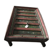 Mogul Interior - Consigned Floral Painted Rectangle Antique Indian Coffee Table - Coffee Tables