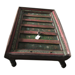 Mogul Interior - Consigned Floral Painted Rectangle Antique Indian Coffee Table - Coffee Tables