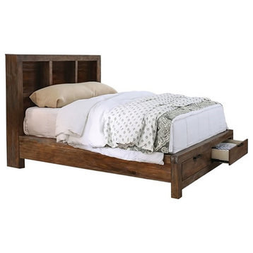 Bowery Hill Farmhouse Wood King Storage Bed in Weathered Light Oak