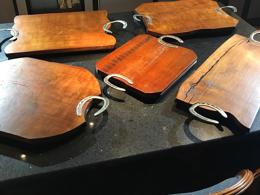 Equestrian-themed Serving Trays. Reclaimed Walnut & Cherry