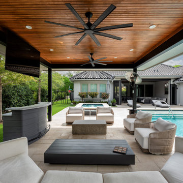 Custom Poolside Freestanding Arbor with Retractable Screens & Outdoor Kitchen