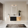 Nuvo Bathroom Vanity, Single Sink, 42", Black Glass and Maple, Wall Mounted