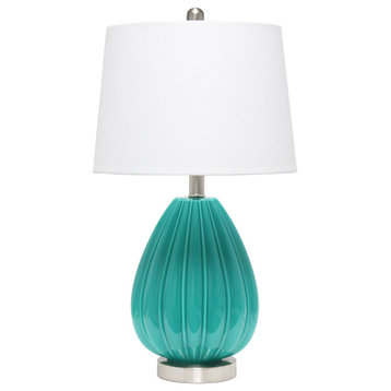 Lalia Home Pleated Table Lamp with White Fabric Shade, Teal