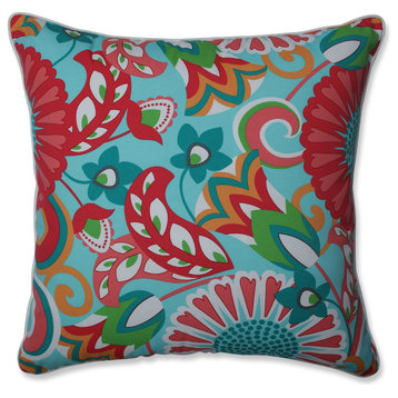 Outdoor/Indoor Sophia Turquoise/Coral 25-inch Floor Pillow