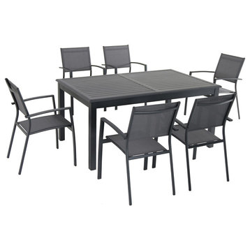 Cameron 7-Piece Expandable Dining Set With Sling Dining Chairs and 40"x94" Table