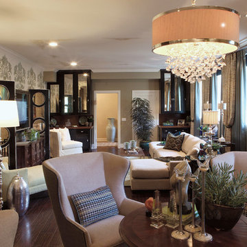 Transitional Family Room Began With Wallpaper and Art