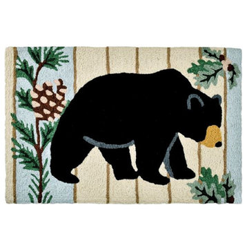 Black Bear and Pine Trees 30 X 20 Inch Area Accent Washable Rug